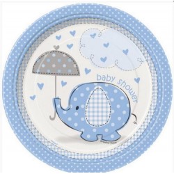 8 Assiettes rondes éléphant bleu - 18cm