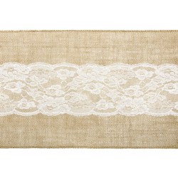 Chemin de table en jute et dentelle, 2m75