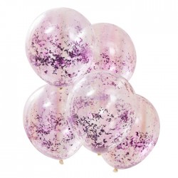 5 Ballons transparents confettis lilas