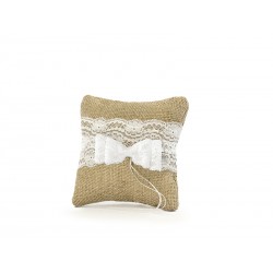 Coussin d'alliance jute et dentelle