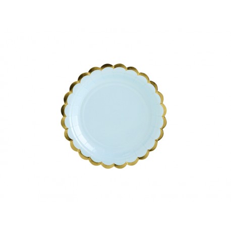 6 Assiettes bleu ciel et or - 18cm