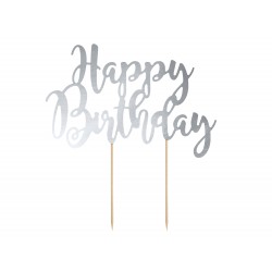 Cake topper argenté "happy birthday"