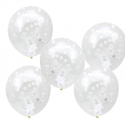 5 Ballons confettis blancs